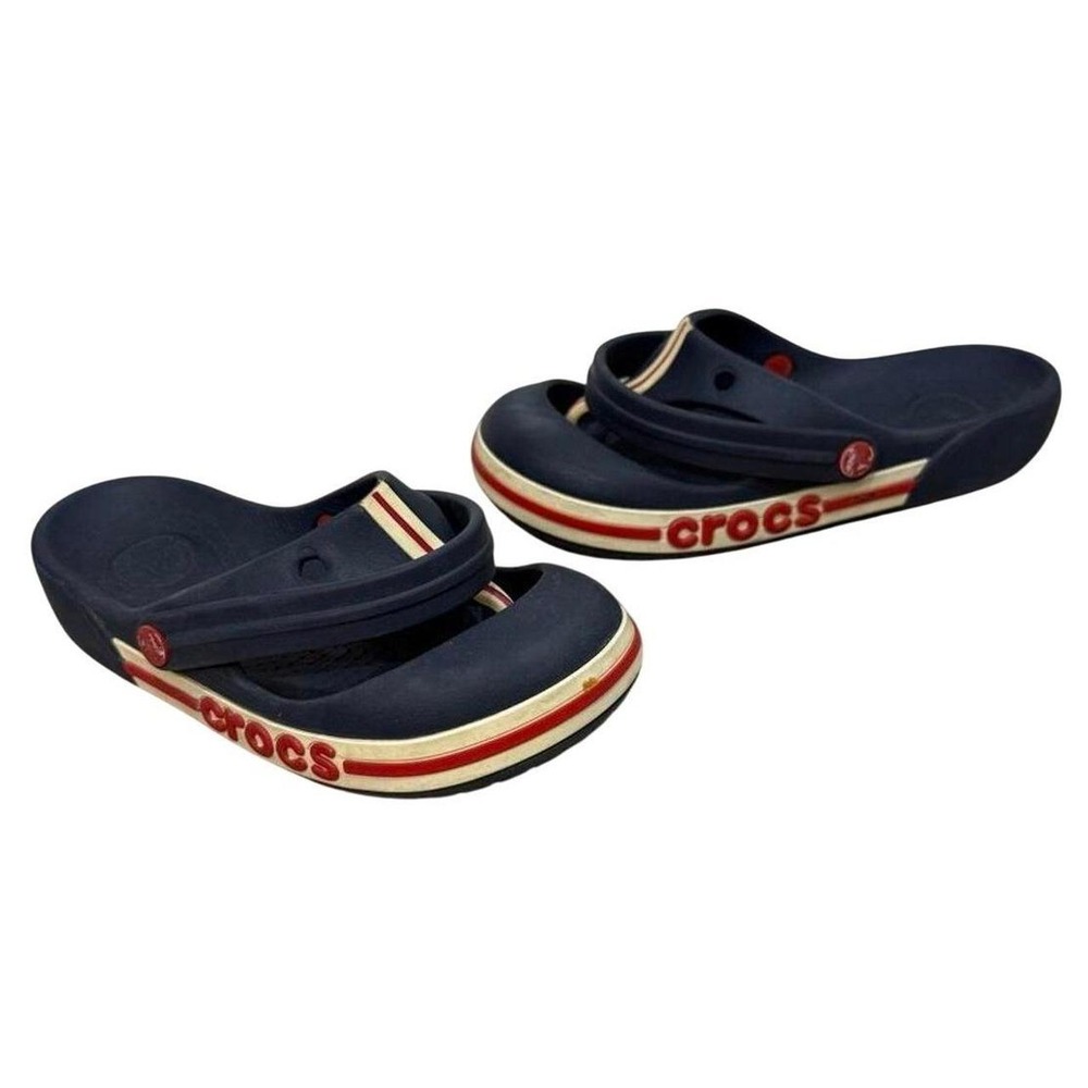 Crocs Crocband Flip Sandals Navy Red Kids Size‎ C12 Lightweight Comfort Slides